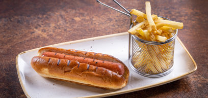 Hot dog with fries served on a plate